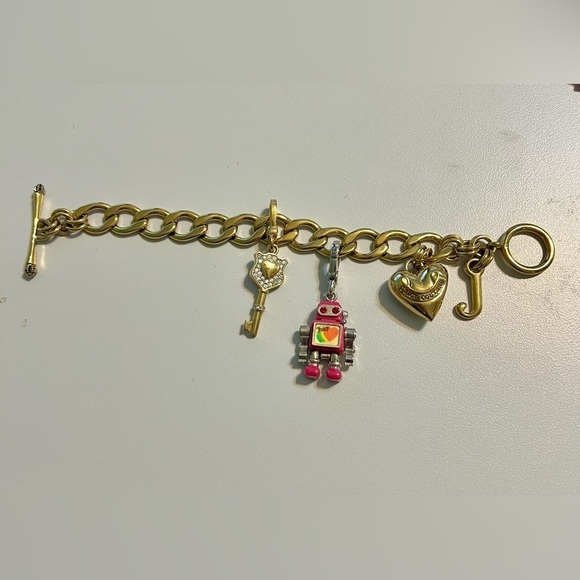 Juicy Couture vintage goldtone chunky bracelet w/rare robot charm,key, heart & J - Picture 3 of 10